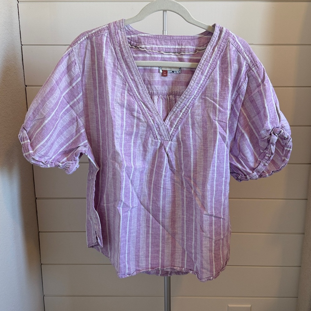 Anthropologie Purple and White Striped Blouse
